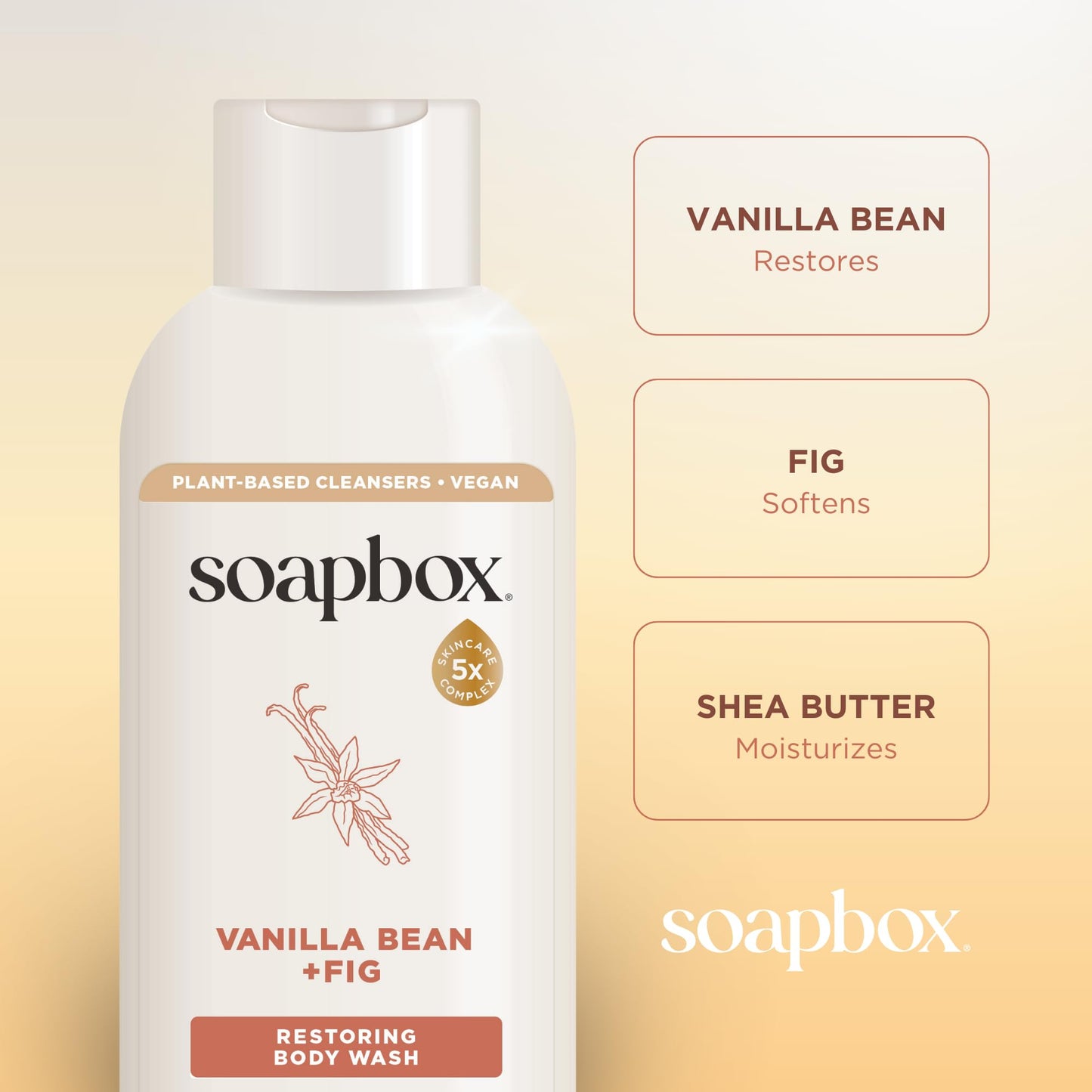 Soapbox Moisturizing Body Wash, Vanilla Bean & Fig Shower Gel - Hydrating Natural Body Wash with Shea Butter - Clean Ingredients Free of Harsh Beauty & Personal Care Soapbox