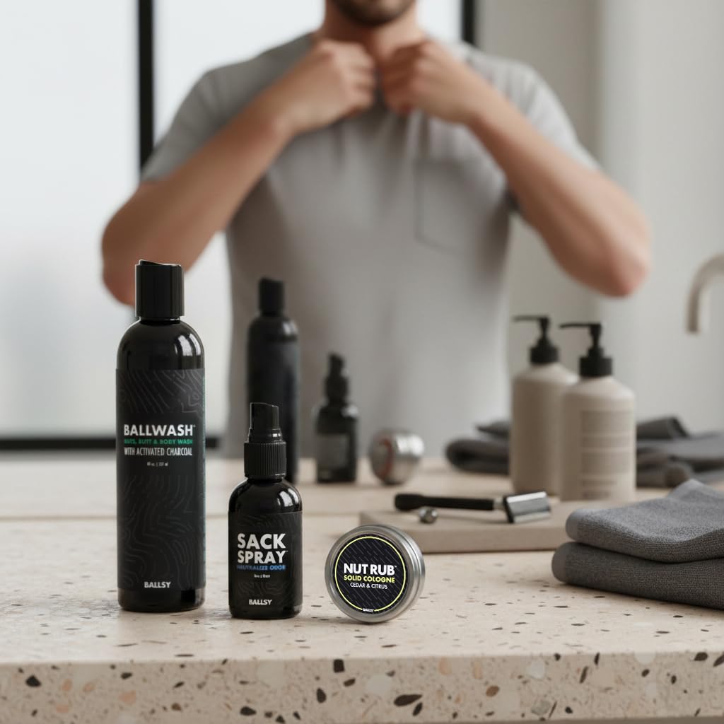 Ballsy Sack Pack, Men's Fresh Kit, Includes Body Wash, Deodorizing Spray and Cologne Rub, Men's Body Care, Ball Wash for Men Gift Pack, Citrus & Cedar