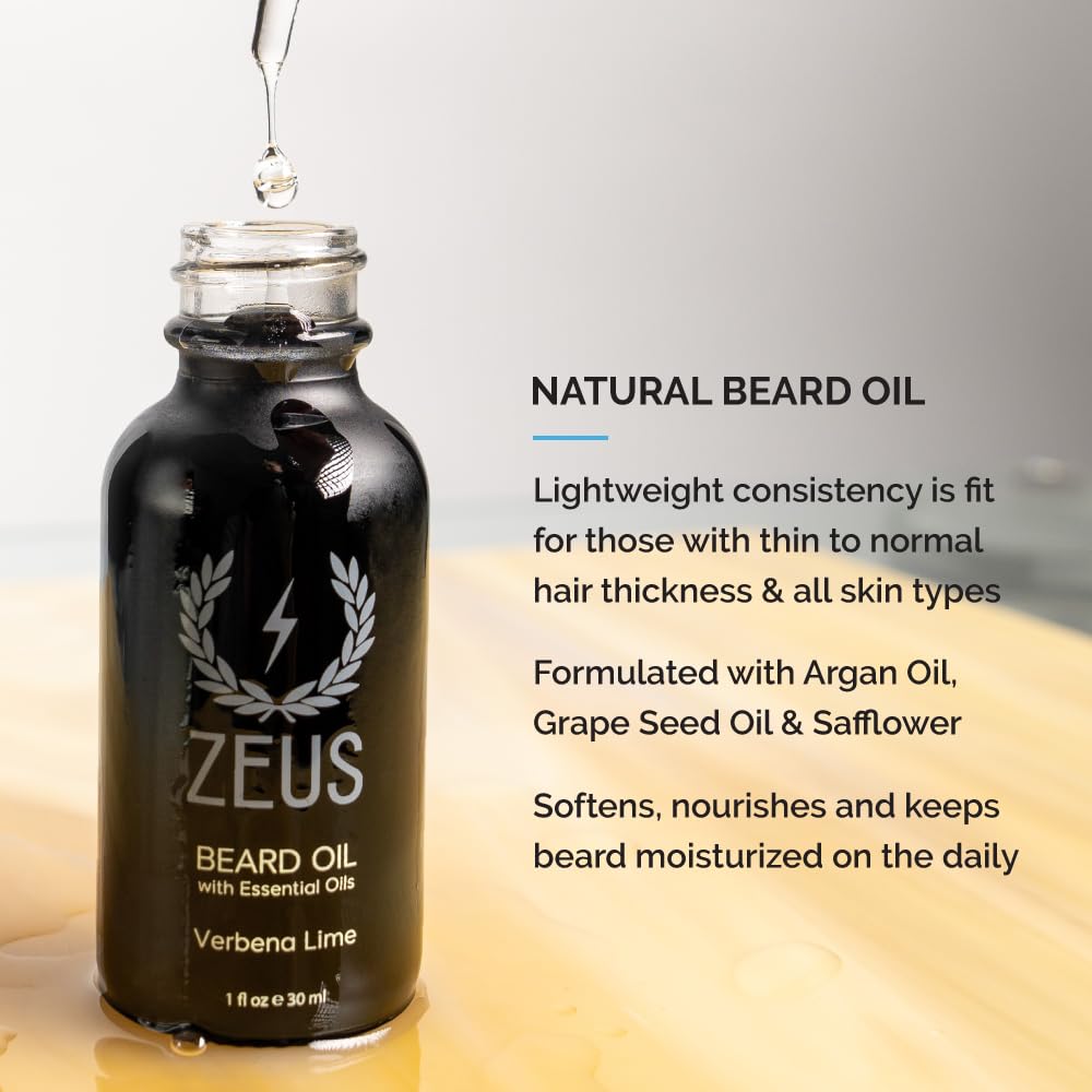 ZEUS Starter Beard Wash & Beard Oil Kit for Men, Softens, Hydrates & Moisturizes Facial Hair, Promotes Healthy Growth & Shine (Made In USA) Verbena