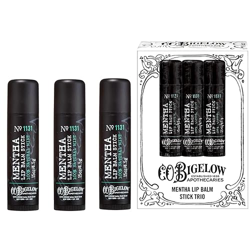 C.O. Bigelow Mentha Lip Balm Sticks, Pack of 3 Bulk Lip Balm Sticks with Shea Butter & Peppermint Oil, 0.15 oz