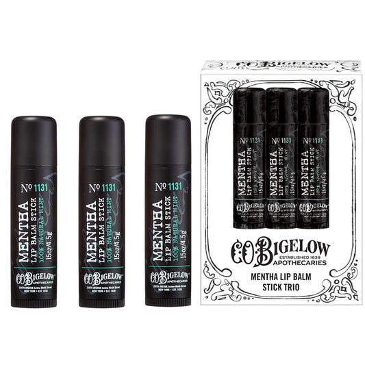 C.O. Bigelow Mentha Lip Balm Sticks, Pack of 3 Bulk Lip Balm Sticks with Shea Butter & Peppermint Oil, 0.15 oz