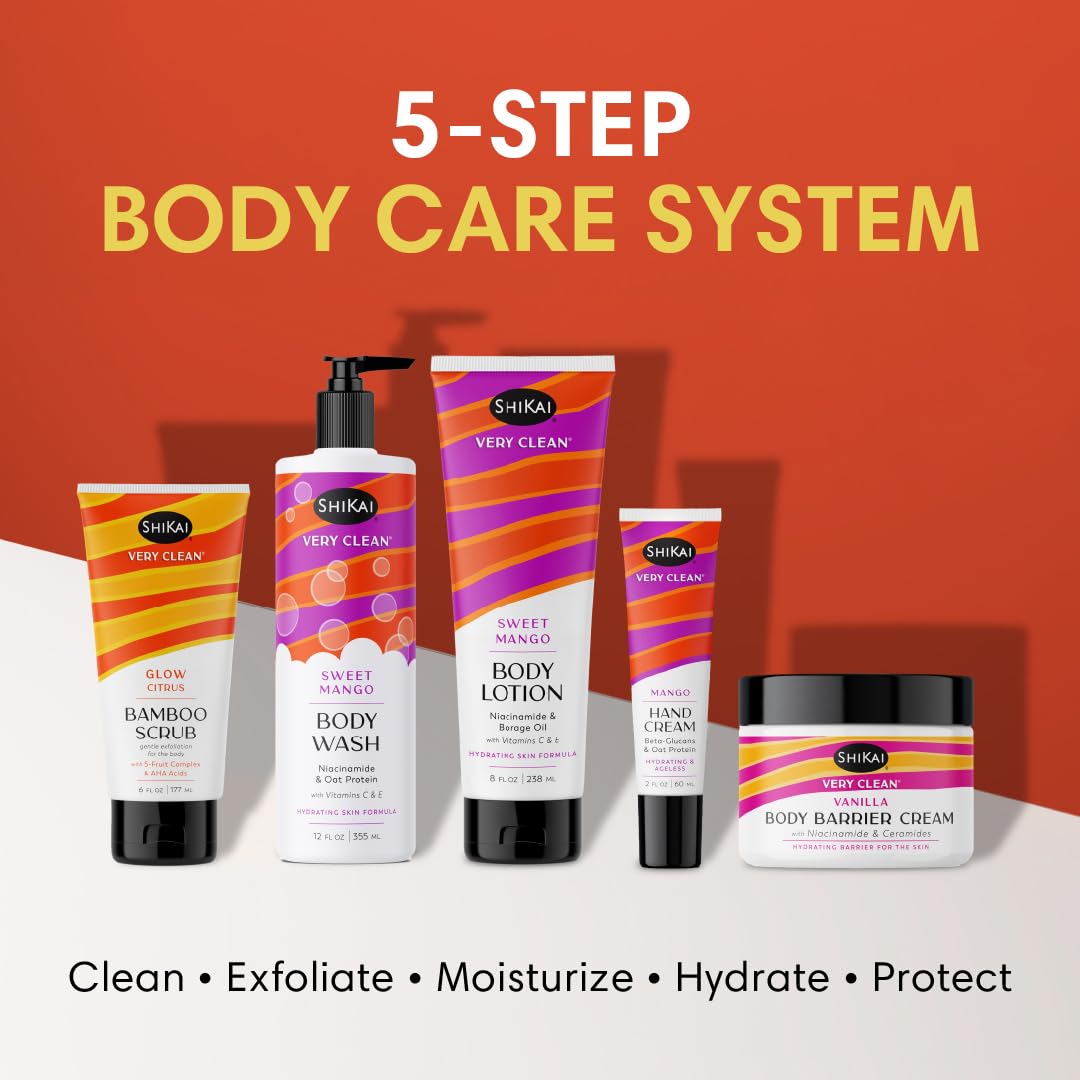 ShiKai Very Clean Body Lotion (Sweet Mango, 8 oz) | Hydrating Skin Moisturizer for Dry Skin | With Niacinamide, Borage Oil, and Vitamin C & E