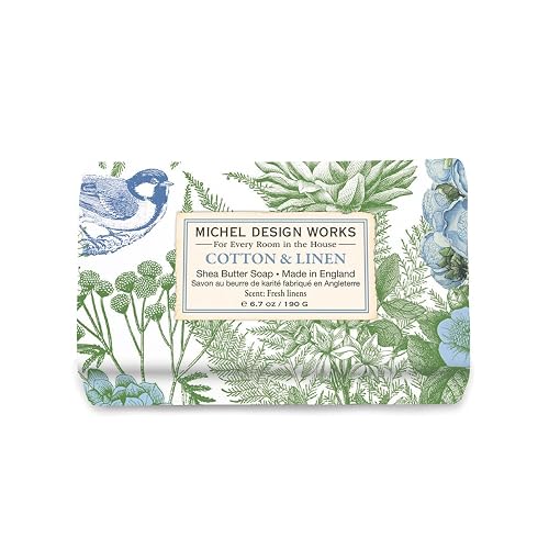 Michel Design Works Soap Bar, Cotton & Linen Medium, Beautiful Design, Triple-milled