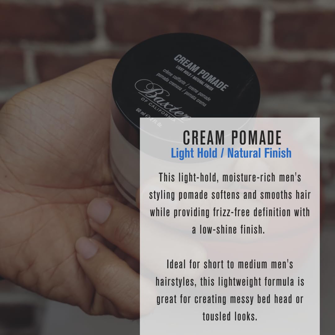 Baxter of California Cream Pomade for Men and Women, Natural Finish, Light Hold, Barbershop Quality, Smooths Classic Looks, Perfect for Texturizing