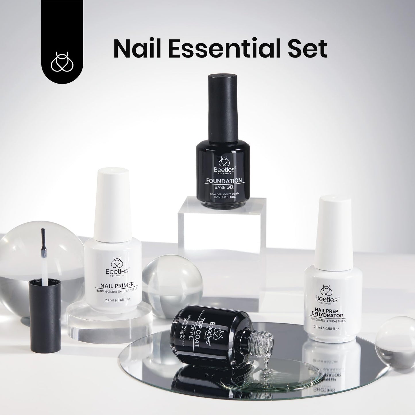 Beetles 4 Pcs 15ml Base Gel and Top Coat Kit with 20ml Nail Dehydrator and Primer, Professional Prep Acid & Hema-Free Dehydrate Bond Set for Acrylic Beauty and Personal Care beetles Gel Polish