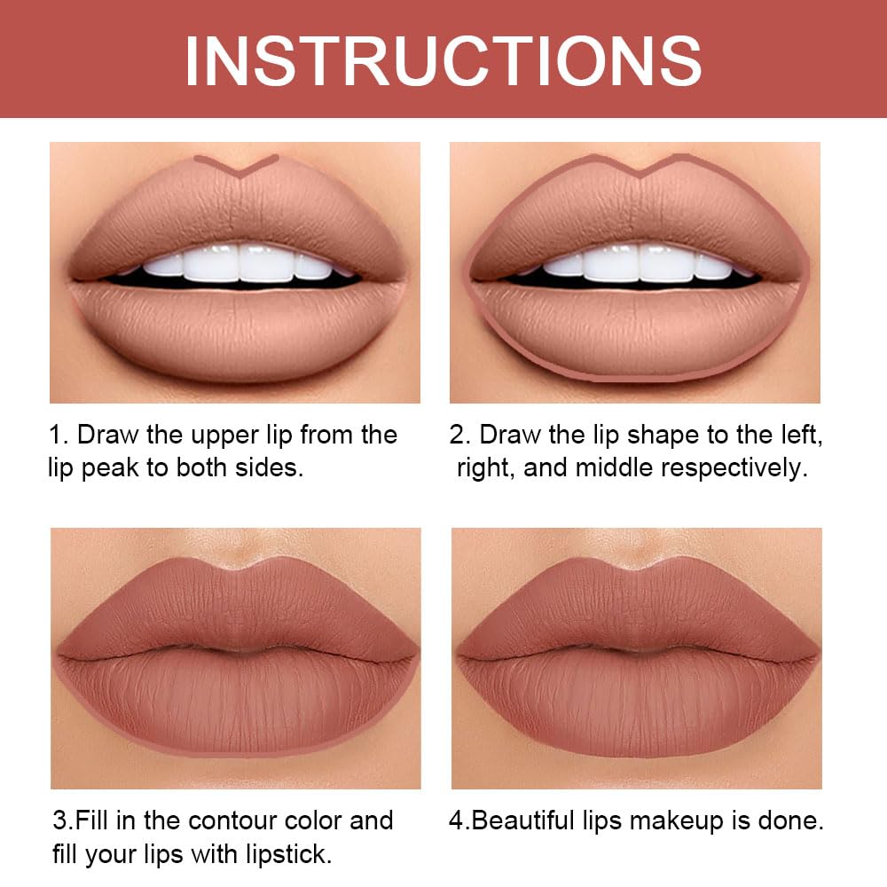 Kaely 2-in-1 Nude Brown Lip Liner & Lipstick Set Kit for Women, Matte Lips Kit with Lip Liner Lip Stains Long Lasting Waterproof 24 Hour Lipstick Beauty and Personal Care Kaely