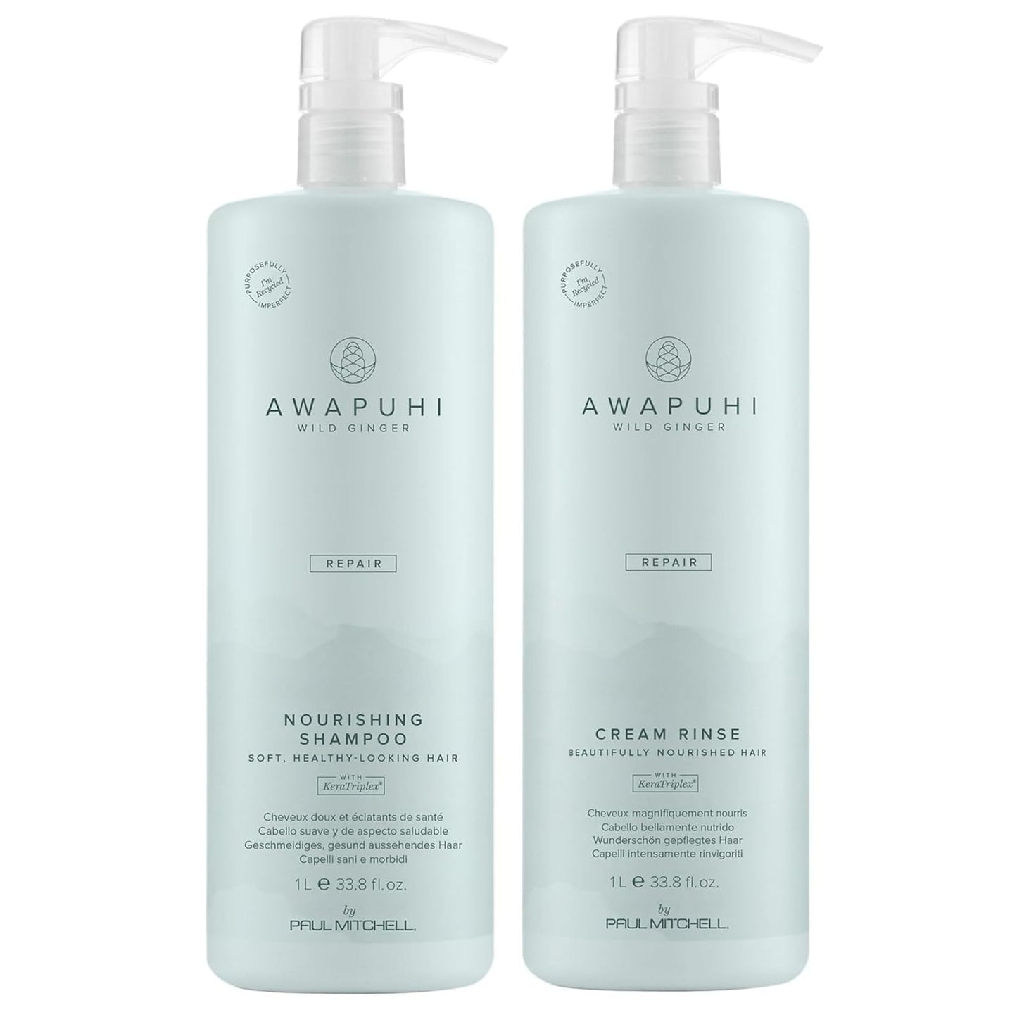 Awapuhi Wild Ginger Paul Mitchell Repair Liter Duo Set, Shampoo + Conditioner, For Dry, Damaged Hair