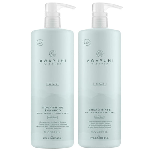 Awapuhi Wild Ginger Paul Mitchell Repair Liter Duo Set, Shampoo + Conditioner, For Dry, Damaged Hair