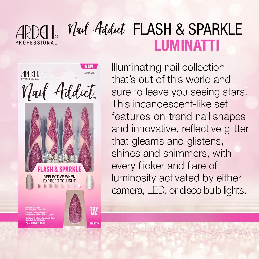 Ardell Press On Nails Stiletto, Flash & Sparkle - Luminatti Style Fake Nail, Glue on Nails, Nail Kit, 1 Pack