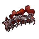 Parcelona French Flowers Medium Covered Spring Brown Tortoise Shell Celluloid Jaw Hair Claw Clips for Women, Made in France