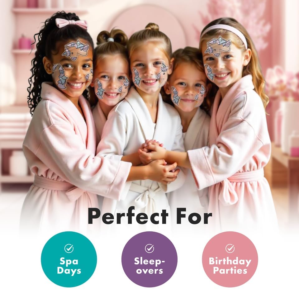 Unicorn Kids Face Masks Skincare Set (10pcs), Organic Vegan & Kid Safe Skin Care Ages 4+, Cute Animal Sheet Masks for Girls, Spa Day, Sleepover