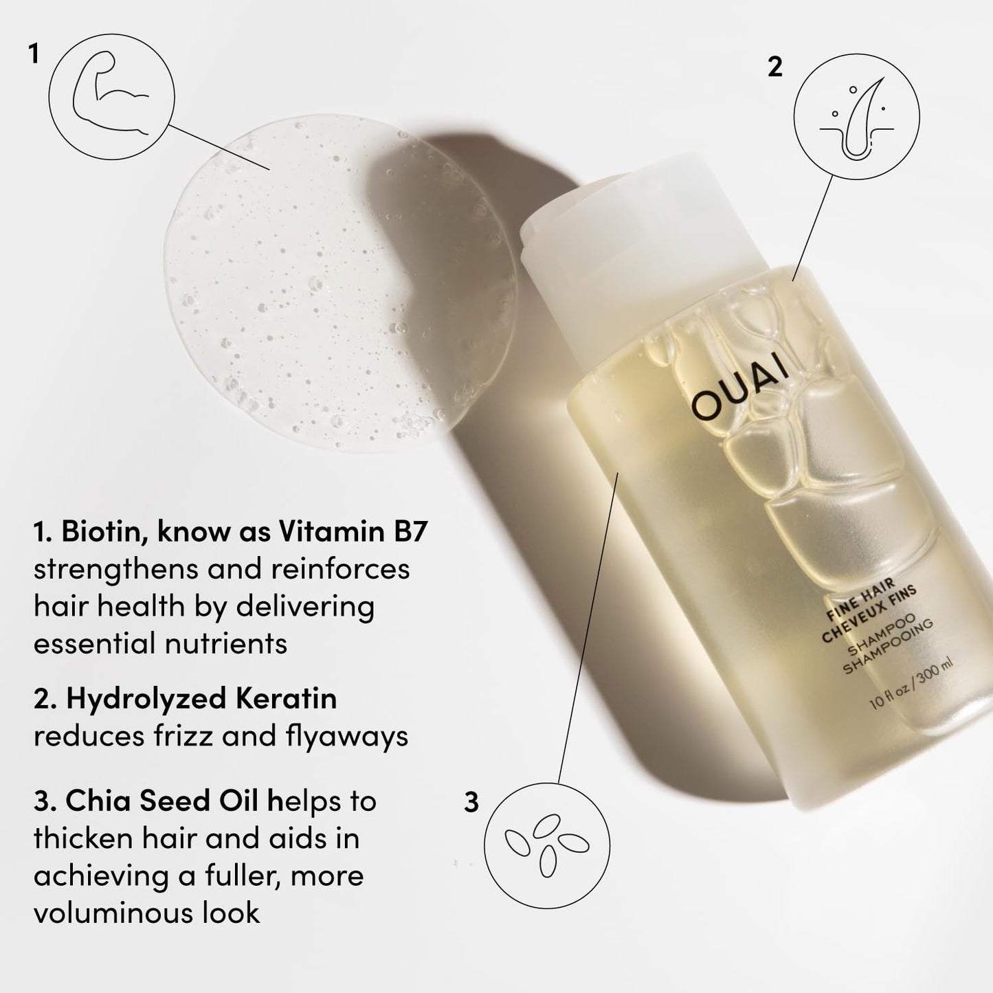 OUAI Fine Shampoo and Conditioner Set - Sulfate Free Shampoo and Conditioner for Women & Men - Made with Keratin, Marshmallow Root, Shea Butter