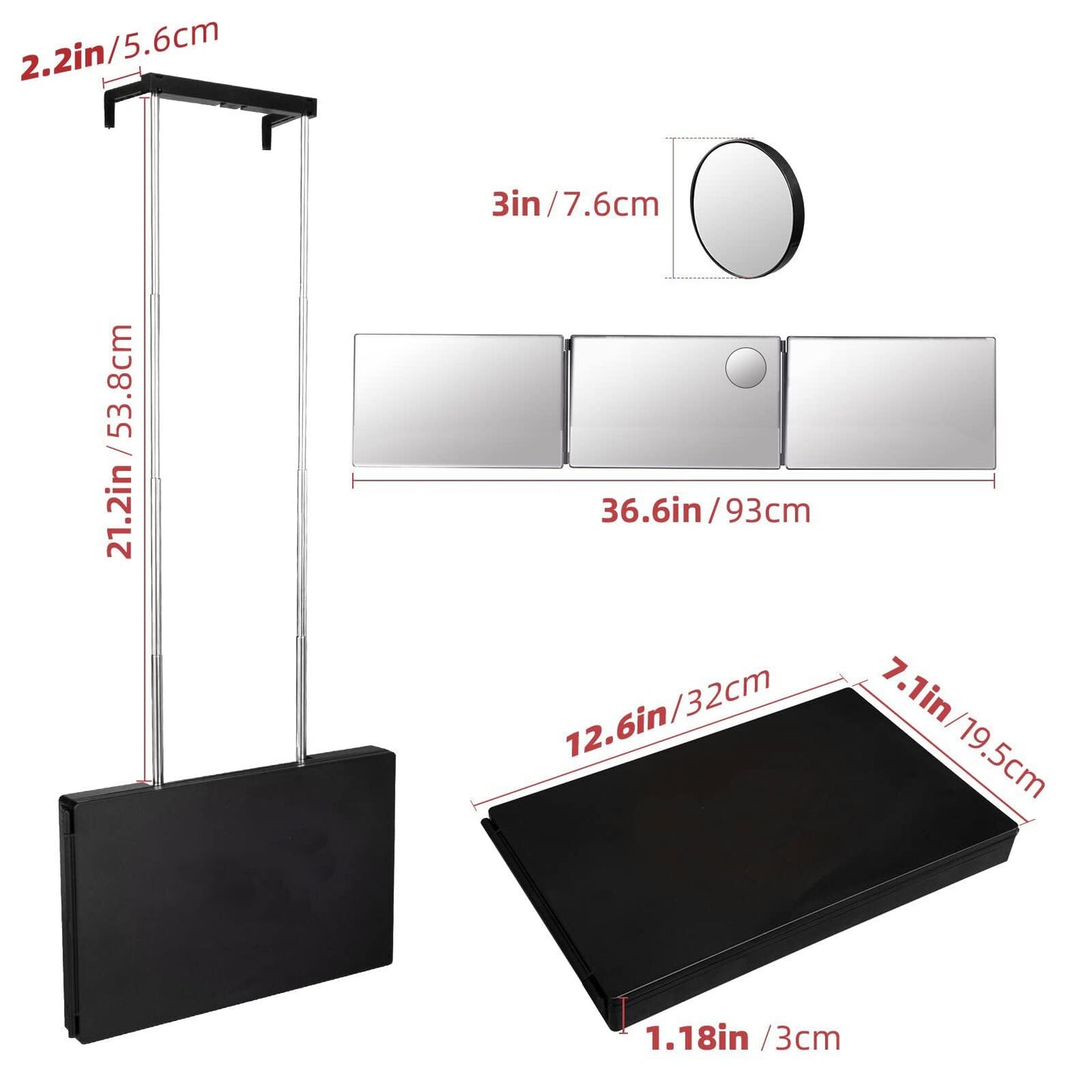 SELF FIND 3 Way Mirror for Hair Cutting, 360° Mirror for Haircuts for Men, Barber with Height Adjustable Telescoping Hooks for Makeup and Hair Styling