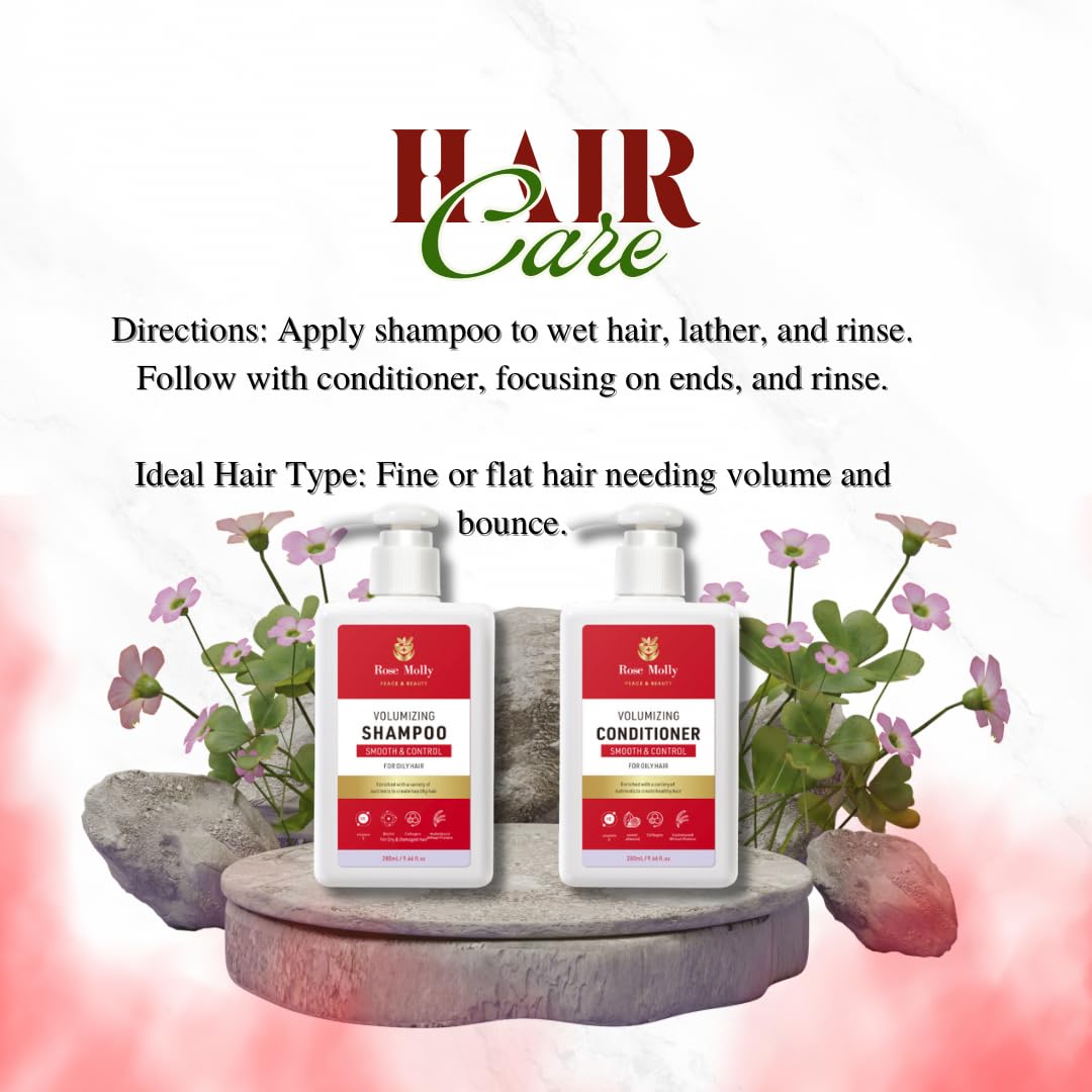 Rose Molly Volumizing Shampoo and Conditioner Set for Oily Hair, 9.46 fl oz