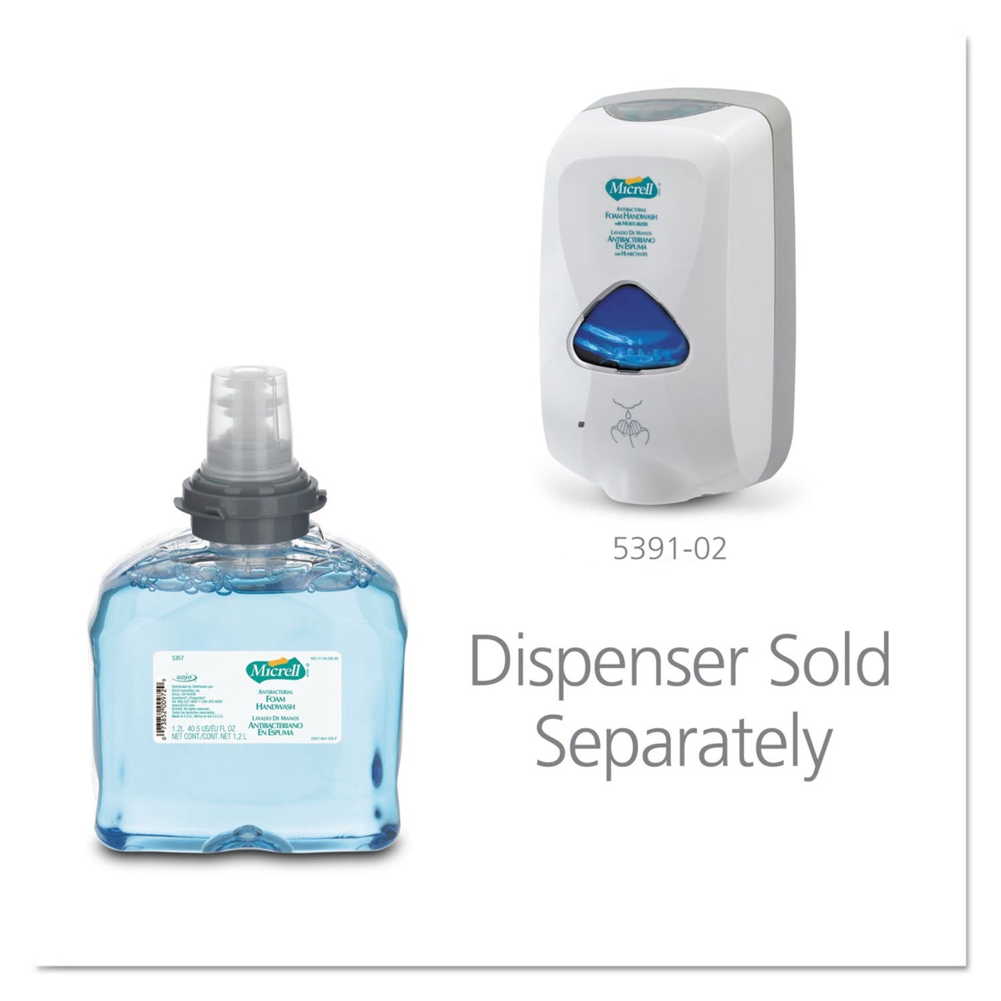 Gojo MICRELL TFX Antibacterial Foam Handwash, 1200 mL Hand Soap Refill For MICRELL TFX Touch-Free Dispenser (Pack of 2) - 5357-02