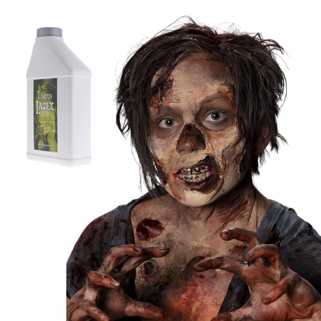 Liquid Latex for Special Effects (2 Pack Set) 16 Oz EACH! Skin-Safe, Dries Clear, Easy Application, for Halloween, Cosplay, Zombie SFX and Movie
