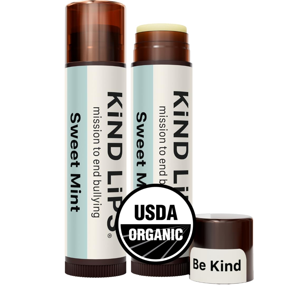 Kind Lips Organic Sweet Mint Lip Balm 2-Pack - Cooling, Refreshing Lip Care for Dry Lips • 100% Natural, Clean, Gluten-Free, Grain-Free • Made in USA
