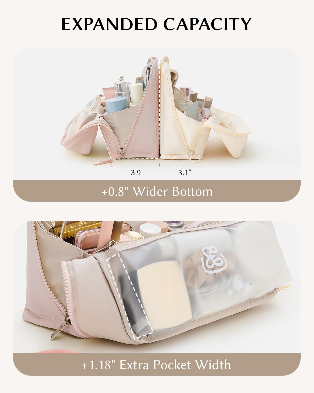 EACHY Standing Makeup Bag - Large Waterproof Cosmetic Bag & Toiletry Bag Organizer with Phone Holder, Detachable Dividers, Wipe-Clean Brush Pouch Beauty and Personal Care EACHY