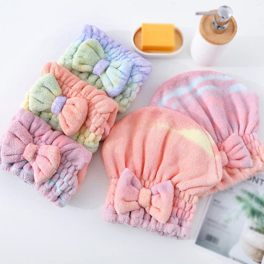 HIONJIN Microfiber Rainbow Bow Shower Cap Female Quick Dry Hair Towel Shower Wrap Beauty and Personal Care HIONJIN