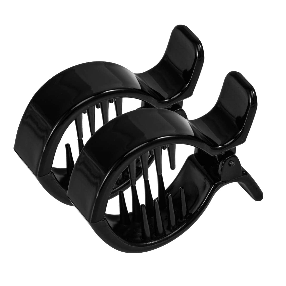 Lurrose 2pcs Round Inner Toothed Hair Clip Fish Tail Clip Ponytail Holder Strong Tension Hair Claw (Black)