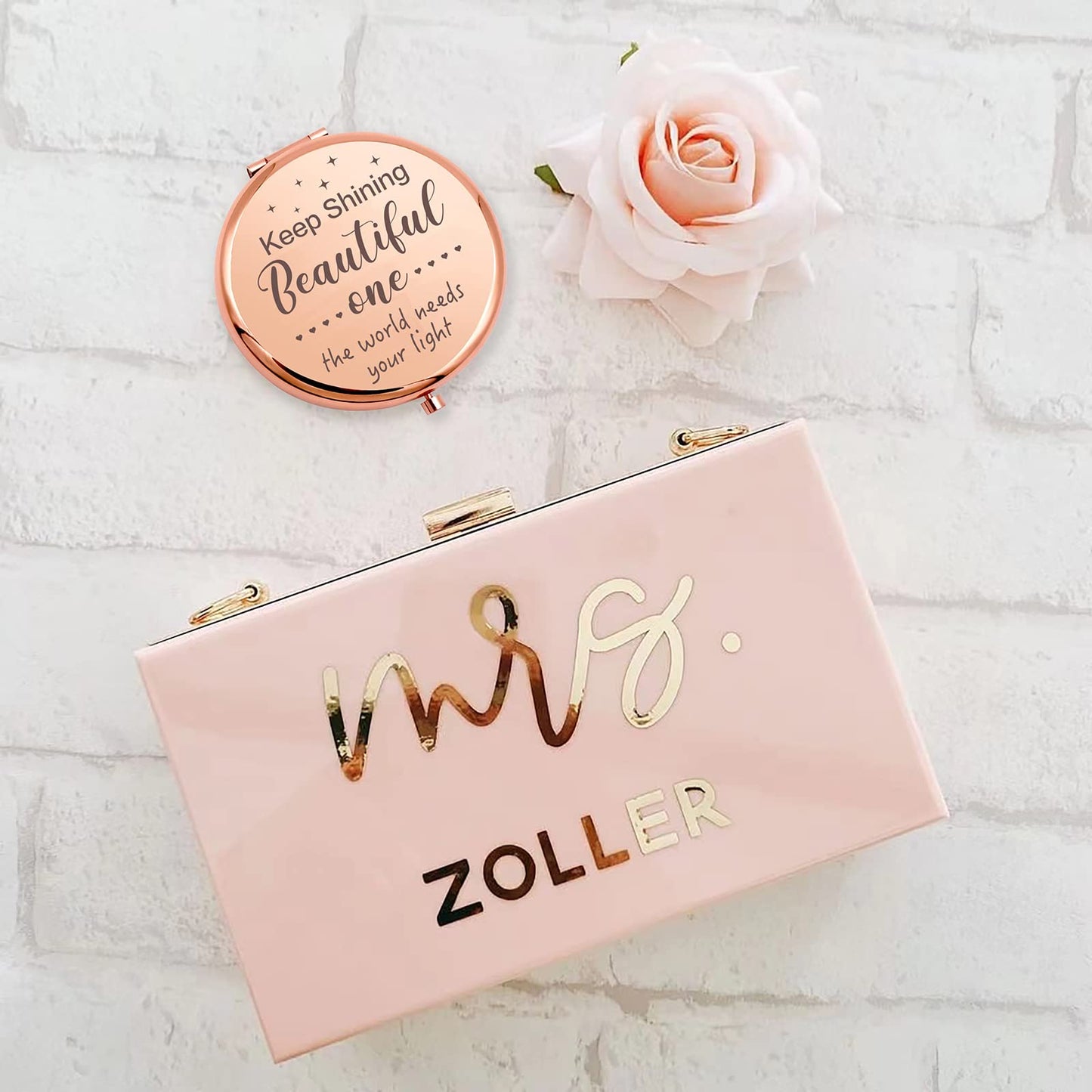 YSUNM Ming Heng Inspirational Personalized Rose Gold Travel Pocket Compact Pocket Makeup Mirror Gift for Best Friend Sister Her Daughter Girlfriend