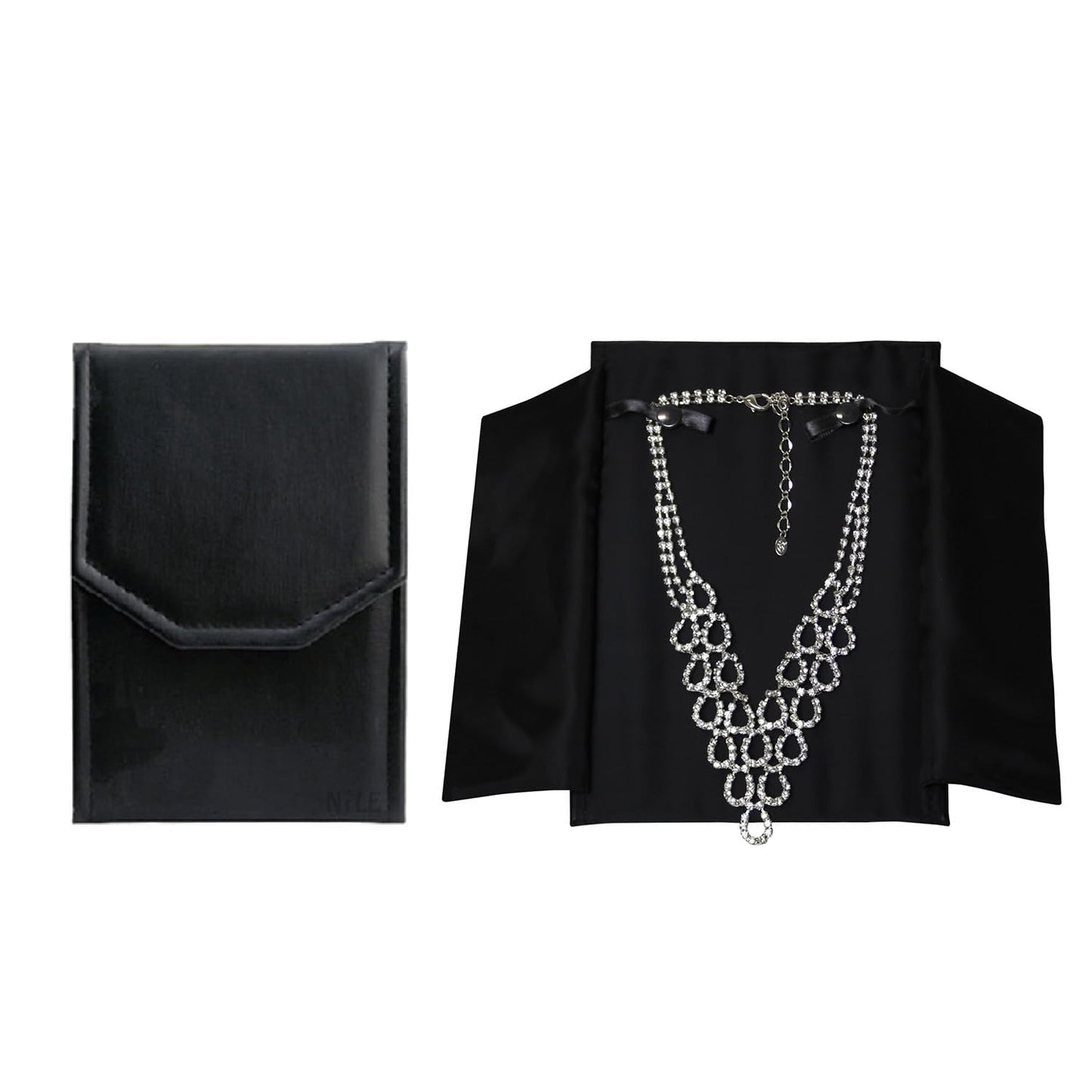 MOOCA Black Leatherette Travel Jewelry Organizer Necklace Storage Carrying Case Jewelry Display Case Necklace Folder