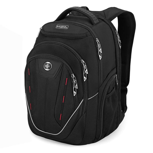 Swissdigital Design TSA Laptop Backpack Men's USB Charging Port Large Capacity Business Travel Backpack Black| With Apple Find My Network Black/Red | J16BTFB-41