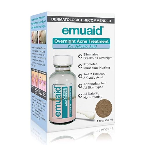EMUAID Overnight Acne Treatment, Gentle Fast-Acting Solution with Salicylic Acid for Adults and Teens, Clears Stubborn Pimples, Cystic Acne