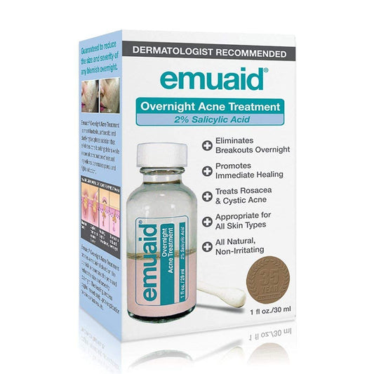 EMUAID Overnight Acne Treatment, Gentle Fast-Acting Solution with Salicylic Acid for Adults and Teens, Clears Stubborn Pimples, Cystic Acne