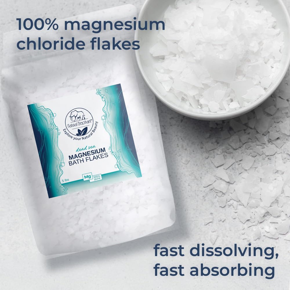 Natural Elephant Dead Sea Magnesium Bath Flakes - 1 lb Bag (16 oz) - Pure Magnesium Chloride Soak for Body and Foot - Ideal for a Soothing Bath Beauty and Personal Care Natural Elephant