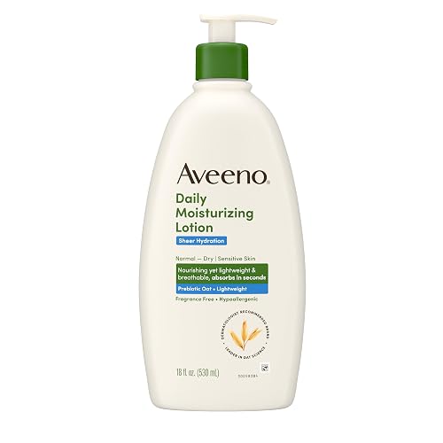 Aveeno Daily Moisturizing Sheer Hydration Fragrance-Free Lotion with Prebiotic Oat for Dry Skin, Lightweight, Non-Greasy and Fast-Absorbing Body