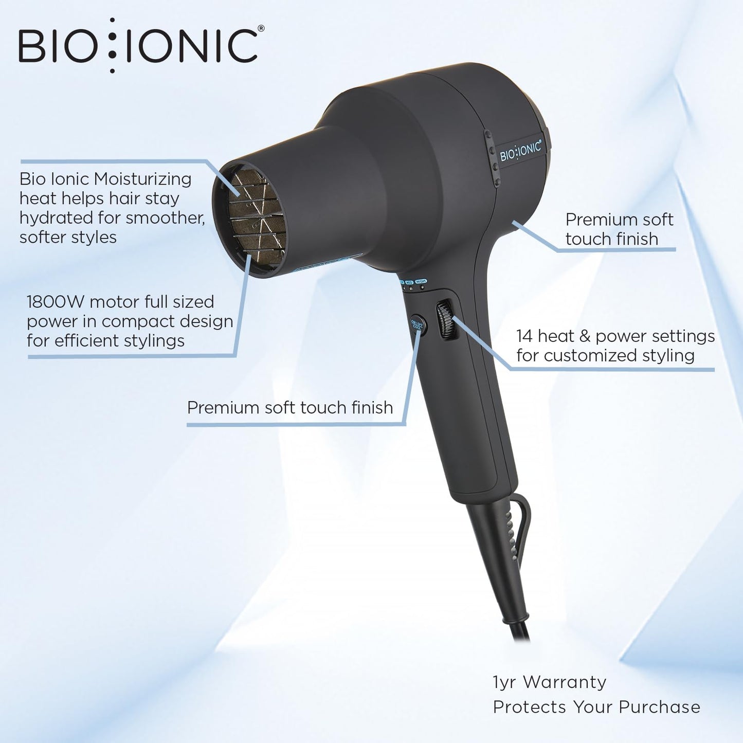 Bio Ionic PowerDiva Pro Speed Hair Dryer, Blow Dryer with Adjustable Heat & Speed, Professional Hair Styling Tool for Fast, Frizz-Free Hairstyles