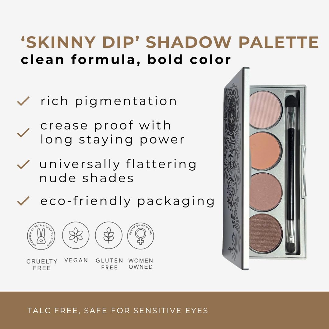 Honeybee Gardens Skinny Dip Eye Shadow Palette, Clean and Bold, 4 Highly Pigmented Colors With Long Lasting Luxe Finish, Vegan, Cruelty-Free