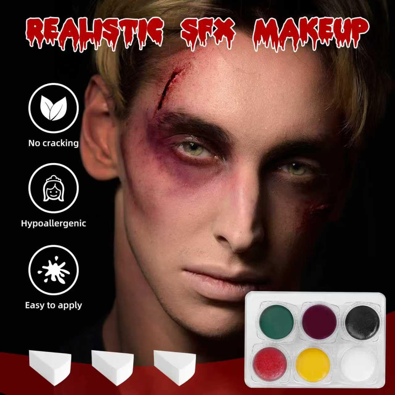 Special Effects SFX Halloween Makeup Kit, Professional Horror SFX Makeup Set with Scar Wax+Bruise Palette+Fake Blood Spray+Realistic Blood Gel