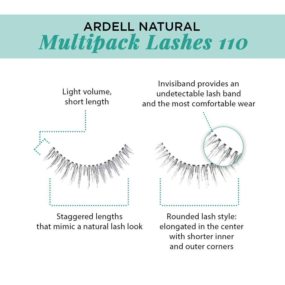 Ardell Natural False Eyelashes Multipack 110 Black - Comfortable Strip Lashes for Everyday Wear, 4 Pairs x 1 Pack