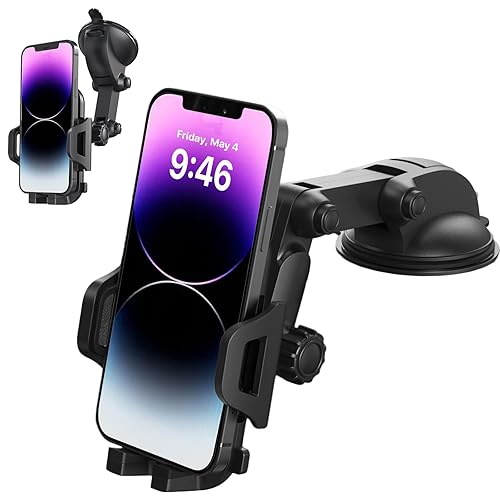 Esoulk Heavy Duty Car Phone Holder with Suction Cup for Windshield, Window, Dashboard Universal Cradle Mount Fits Most Auto Truck Holds iPhone GPS…