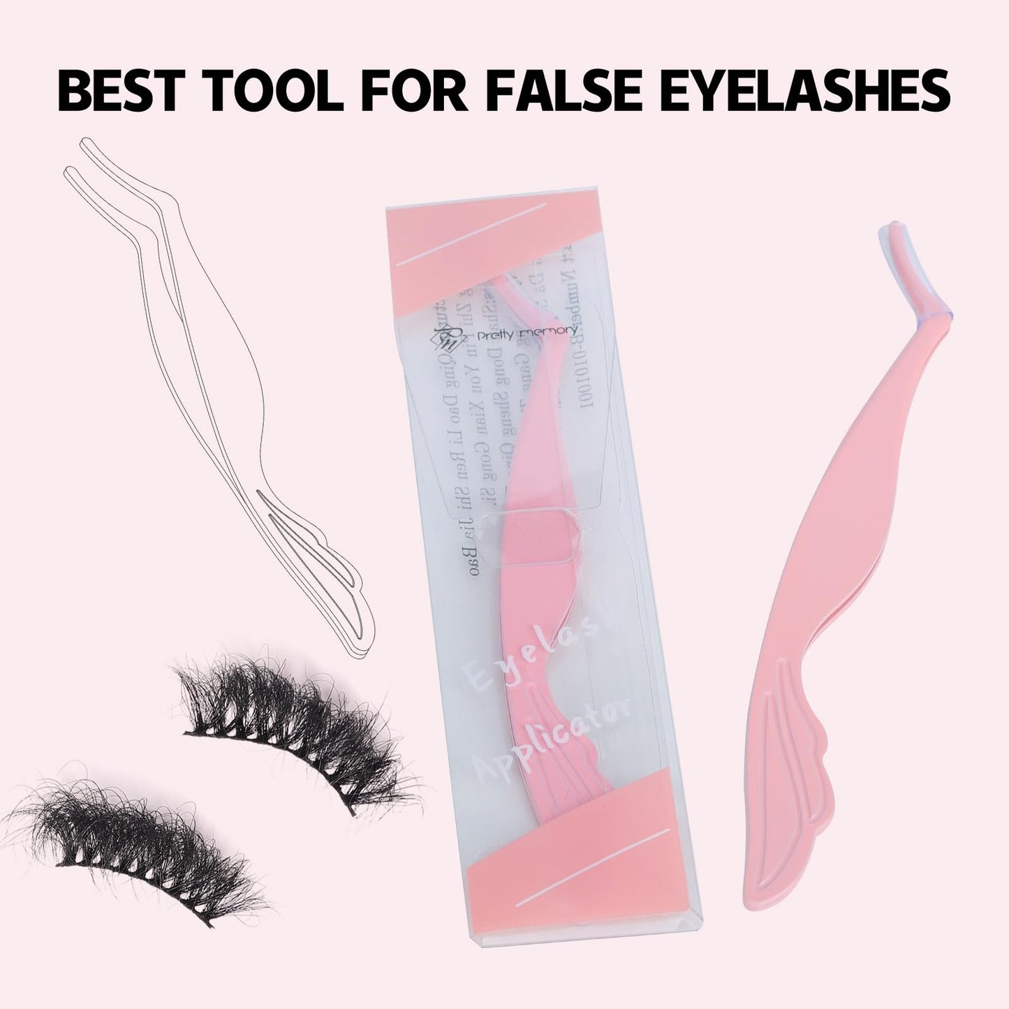 Pretty memory Eyelash Applicator Tool DIY False Curved Eyelash Extension Tweezer for Volume Lashes Application and Removal, Pink