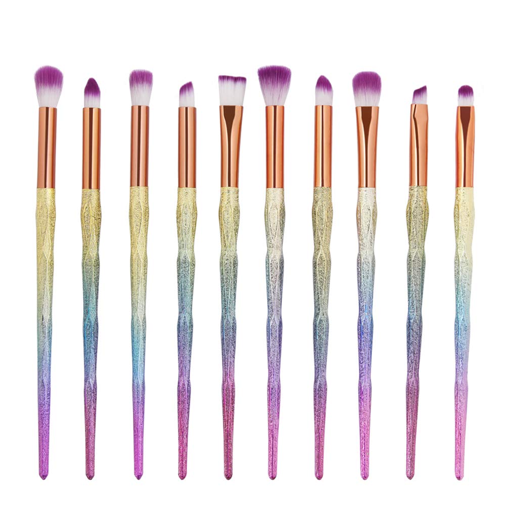 MIPPER 10pcs Diamond Handle Eye Makeup Brushes?Eyebrow Eye shadow Eyeliner Nasal shadow Cosmetics Brush Tool (mix color)