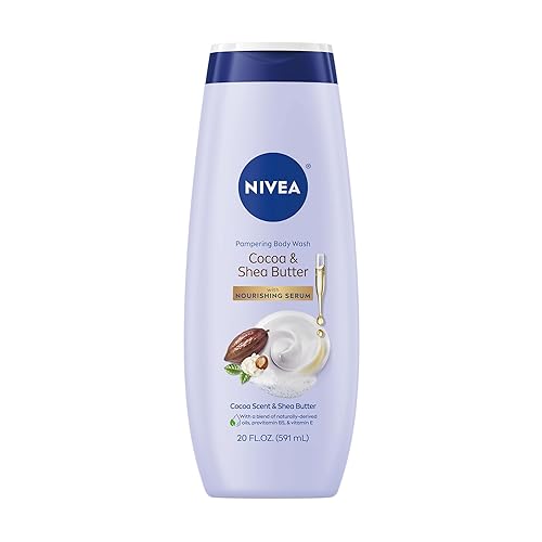 NIVEA Pampering Cocoa and Shea Butter Body Wash with Nourishing Serum, Moisturizing Body Wash for Women, Enriched with Provitamin B5 and Vitamin E, 20