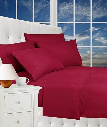 CELINE LINEN Luxurious Bed Sheets Set on Amazon 1800 Premier Hotel Quality Wrinkle Free 3-Piece Sheet Set with Deep Pockets, Twin Burgundy