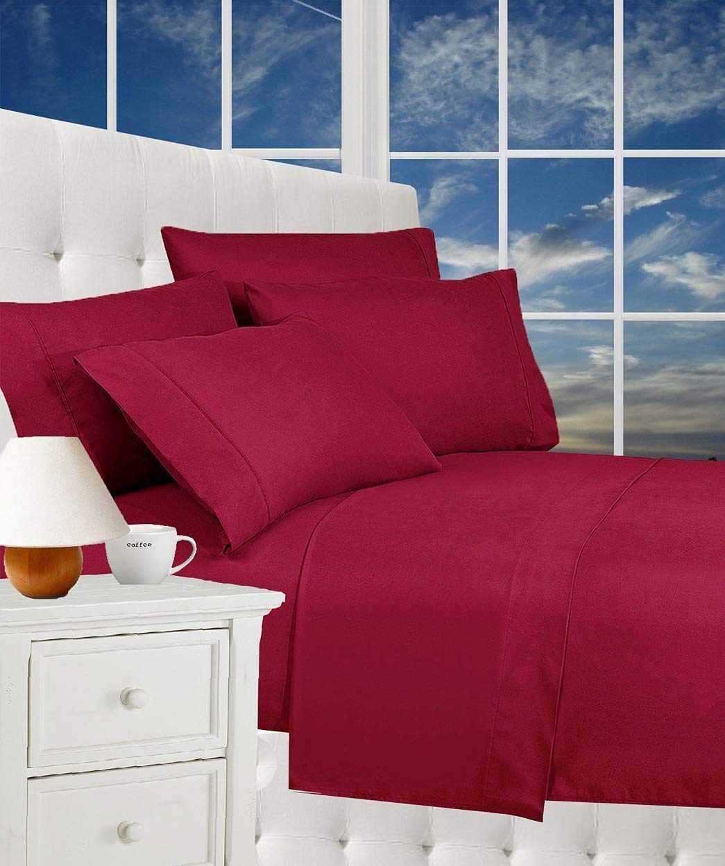 CELINE LINEN Luxurious Bed Sheets Set on Amazon 1800 Premier Hotel Quality Wrinkle Free 3-Piece Sheet Set with Deep Pockets, Twin Burgundy