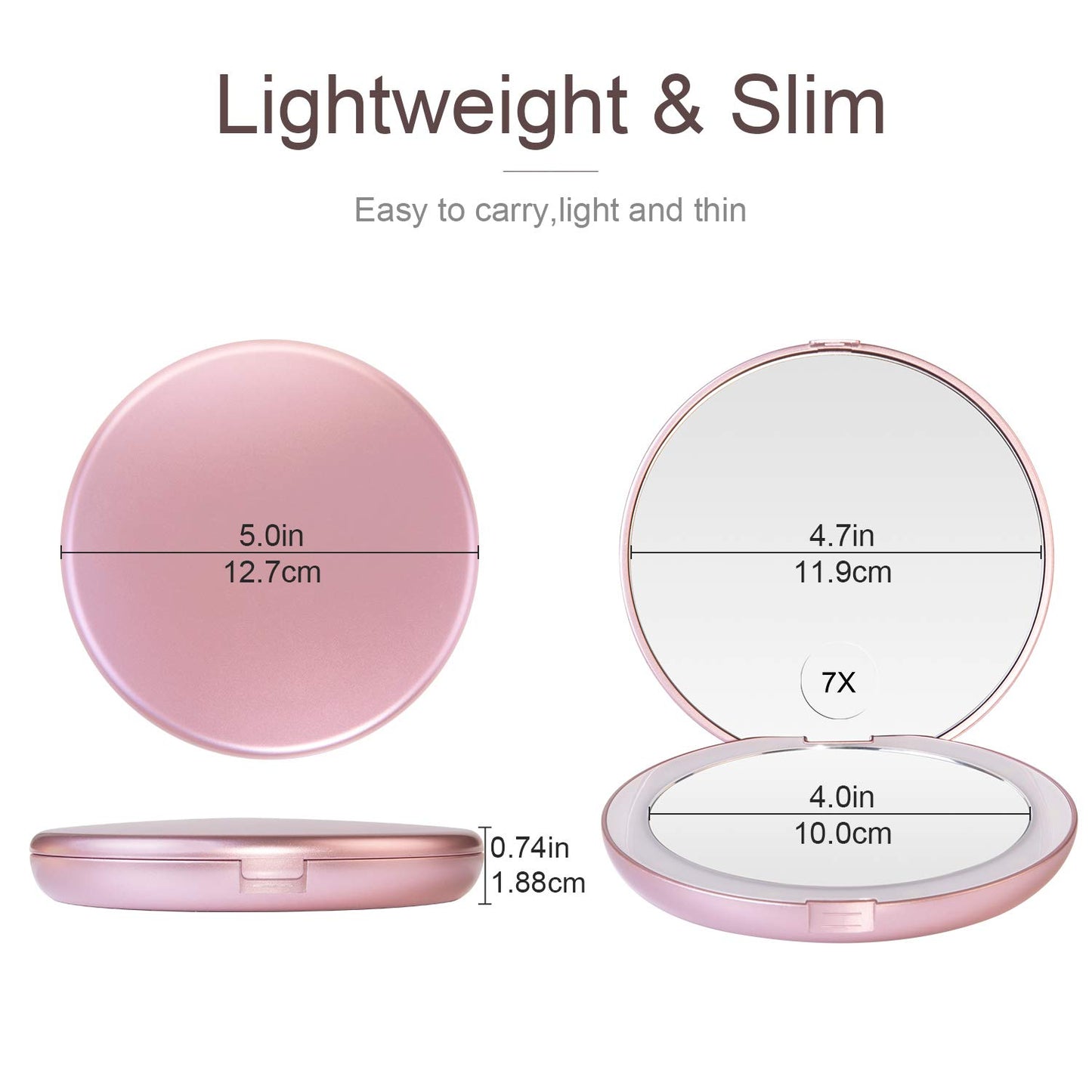 Gospire 5" Lighted Travel Makeup Mirror 1X/7X Magnifying Double Sided, Super Large LED Compact Portable Handheld Pocket Illuminated Cosmetic Vanity