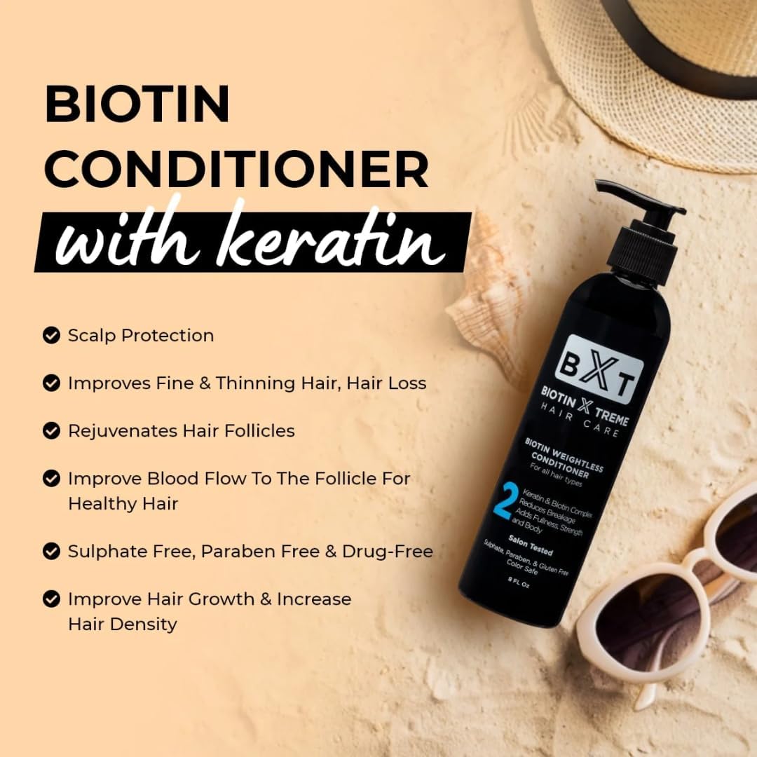 Biotin X Treme Hair Care Biotin Shampoo and Conditioner Set - Natural DHT Blocker for Hair Growth & Thinning Hair - Sulfate & Paraben Free Thickening