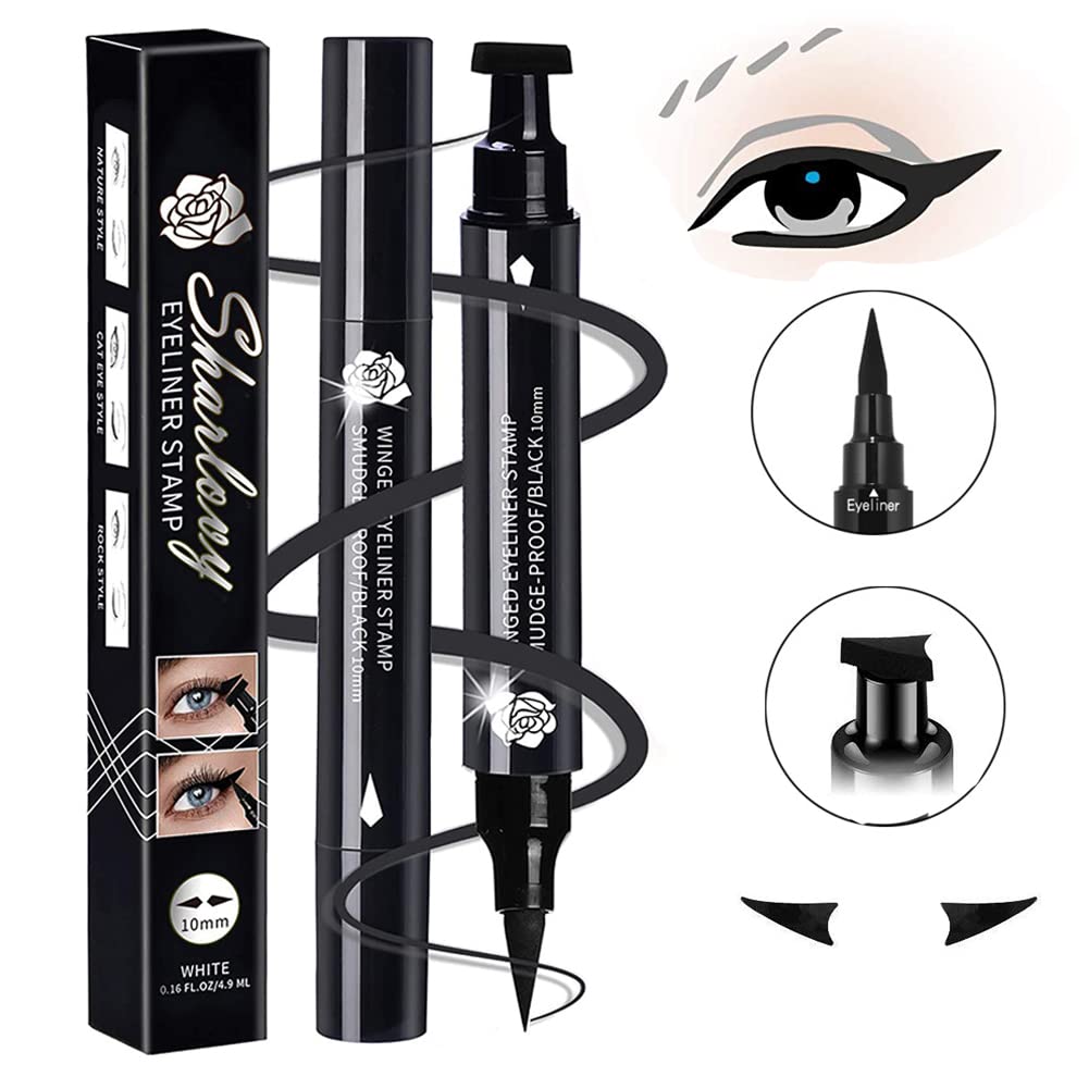 BONNIESTORE Winged Eyeliner Stamp 2 Pack,Dual-ended Eyeliner Stamp for Perfect Wing Cat Eyes,Long Lasting Liquid Eyeliner Pen Waterproof Smudge Proof