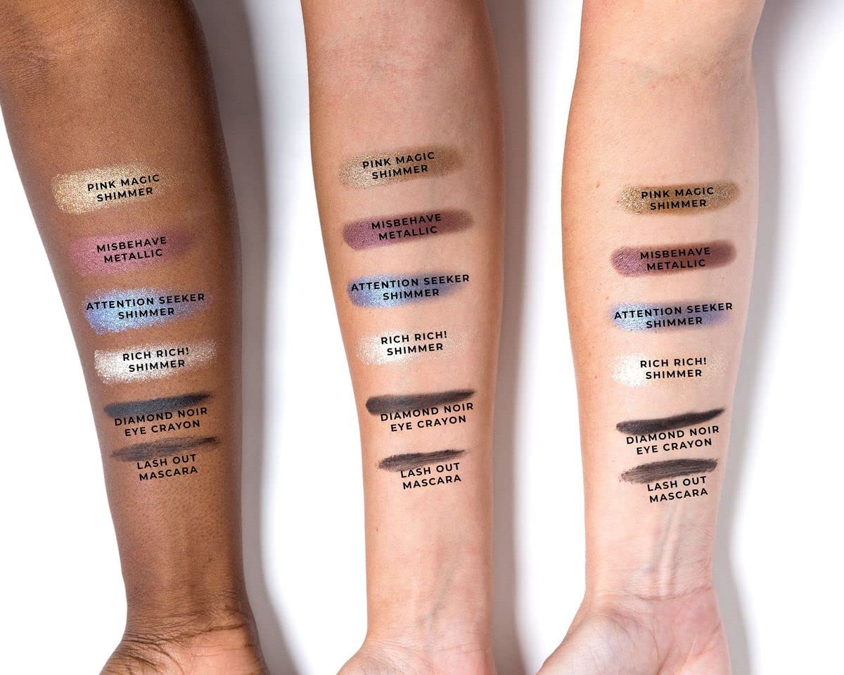Rinna Beauty Be Extra Iconic Eye Kit with Vegan Diamond Noir Jet Black Eye Crayon, Lash Out Jet Black Mascara, Eye Shadow Quad, Pink Magic, Sparkling