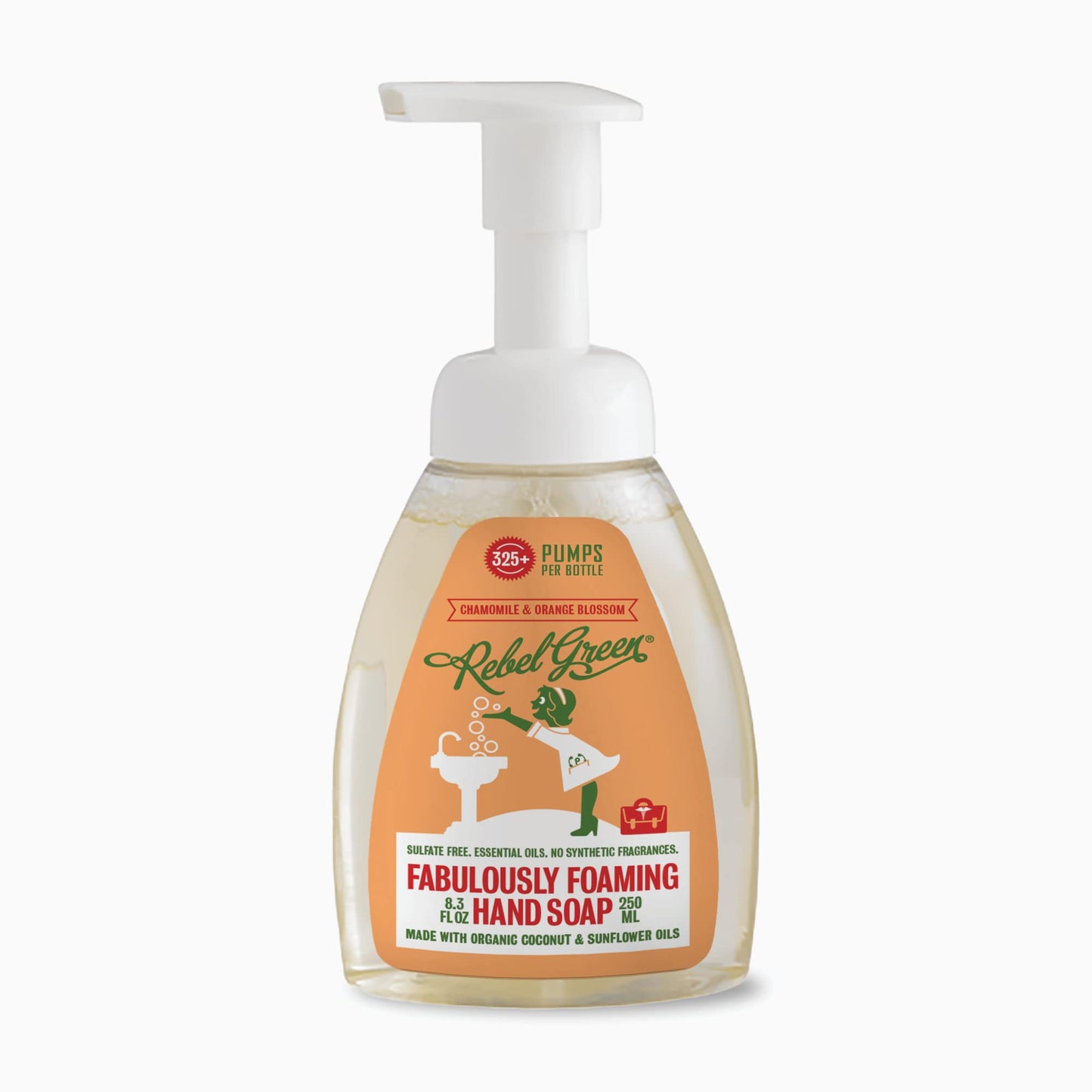 Rebel Green Foaming Hand Soap - Moisturizing Natural Bathroom & Kitchen Liquid Foaming Soap - Gentle Household Hand Wash with Orange Chamomile Scent