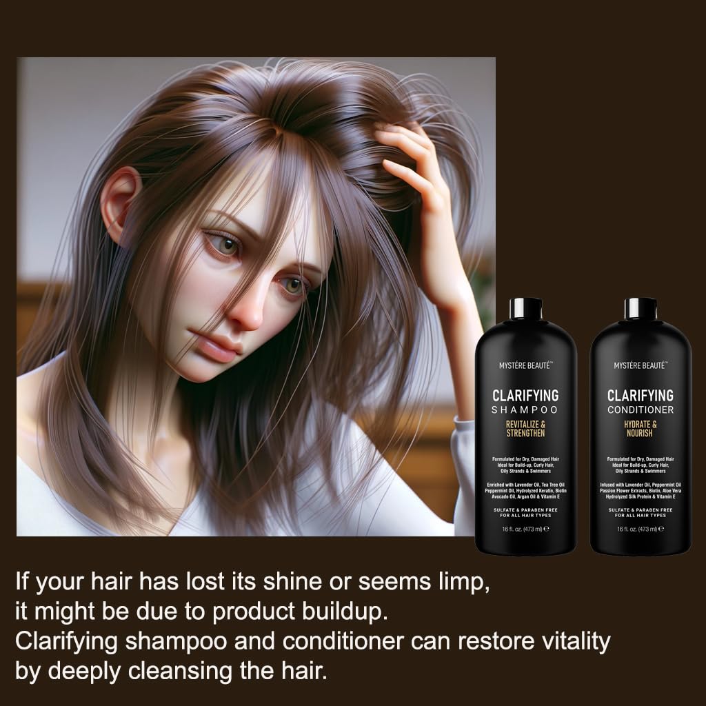 Clarifying Shampoo and Conditioner Set- Hydrating, Calming & Removes Buildup, For All Hair Types, Clarifying Cleanse for Dirt, Oil & Hard Water