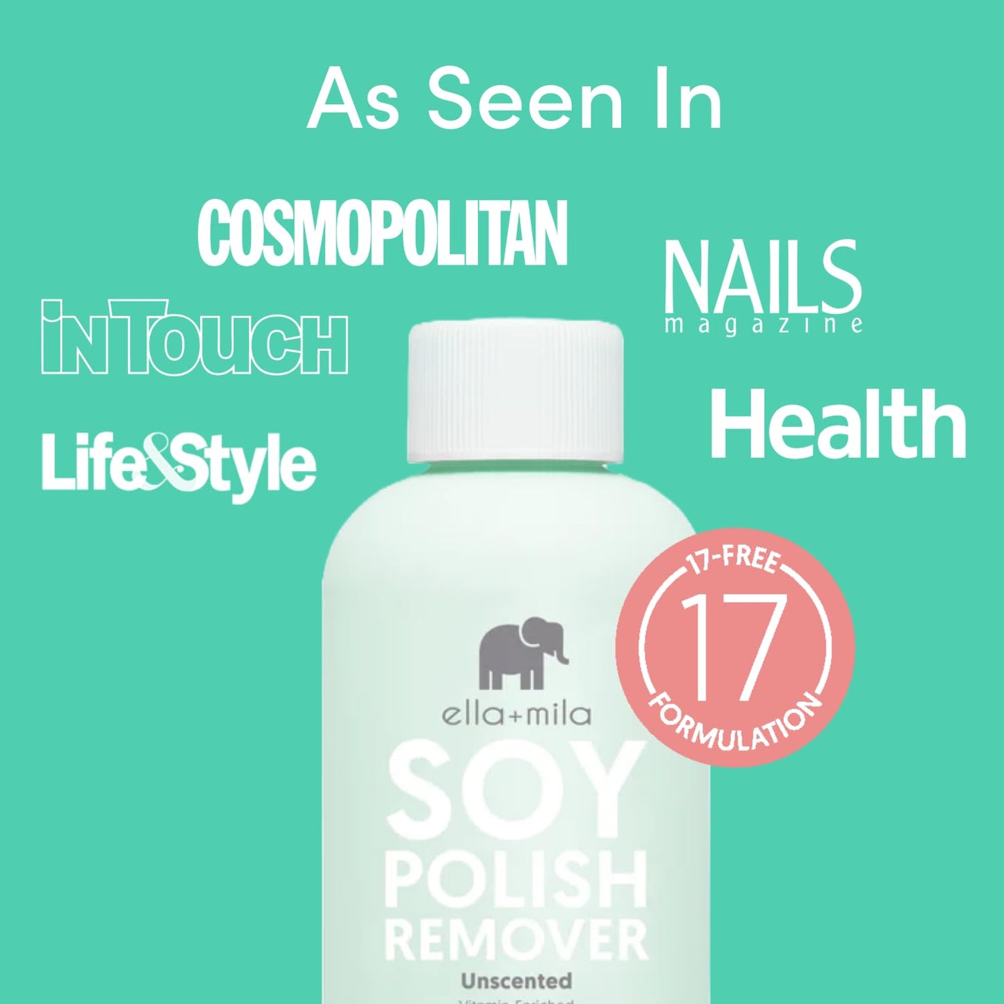 ella+mila Soy Nail Polish Remover - Unscented, Non-Acetone, Non-Toxic Fingernail Polish Remover for Natural Nails - Gentle, Vegan Formula Enriched
