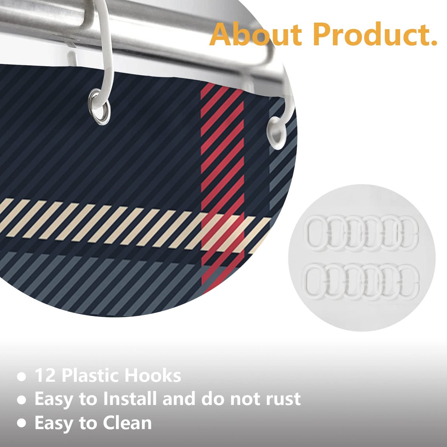 BaoNews Christmas Fashion Blue Decorative Shower Curtain, Blue Check Tartan Plaid Pattern Red Abstract BritainDecor Shower Curtain for Shower Stall…