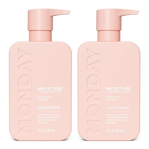 MONDAY HAIRCARE Moisture Shampoo + Conditioner Set for Dry, Coarse, Stressed, Frizzy Hair, Made with Coconut Oil, Rice Protein, Shea Butter